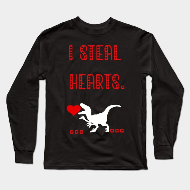 I i Steal Hearts Trex Dino Cute Baby Boy Valentines Day Gift 2021 Long Sleeve T-Shirt by flooky